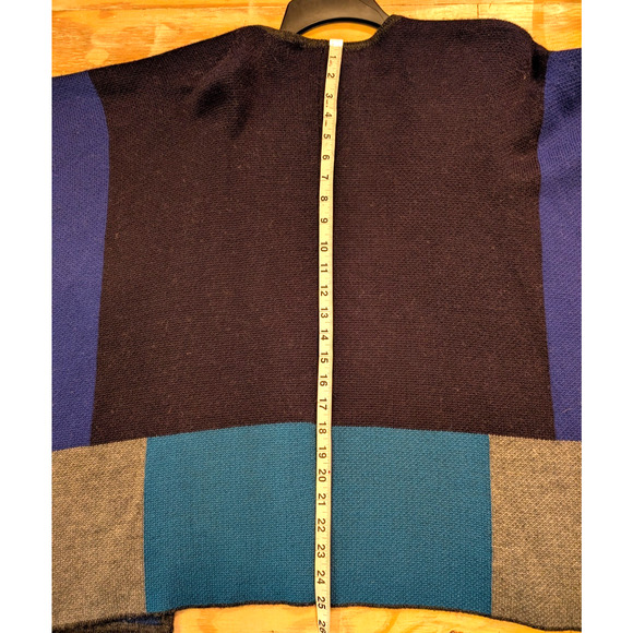 Coldwater Creek Shawl Classic Colorblock Grey/Blue/ Ruana Wrap Wool Blend O/S - Picture 4 of 6